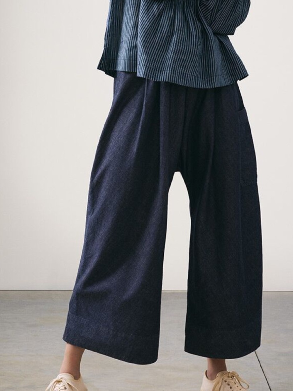 TOAST UK indigo Japanese Fisherman Wide-Leg Crop Trousers Culottes Size 10 denim
